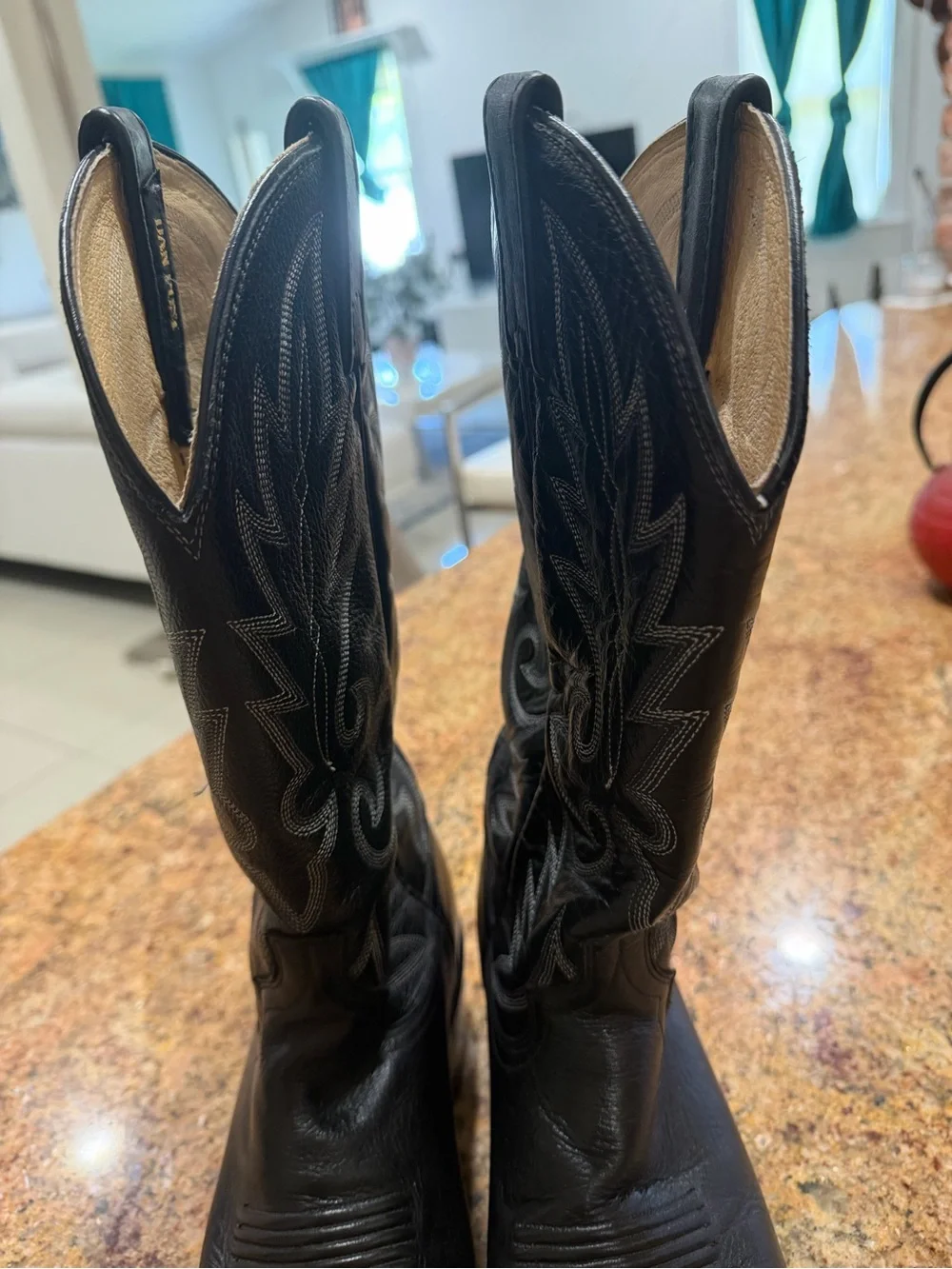 Dan Post Black Leather Western Cowboy Boots Mens Size 8D Vintage 16791